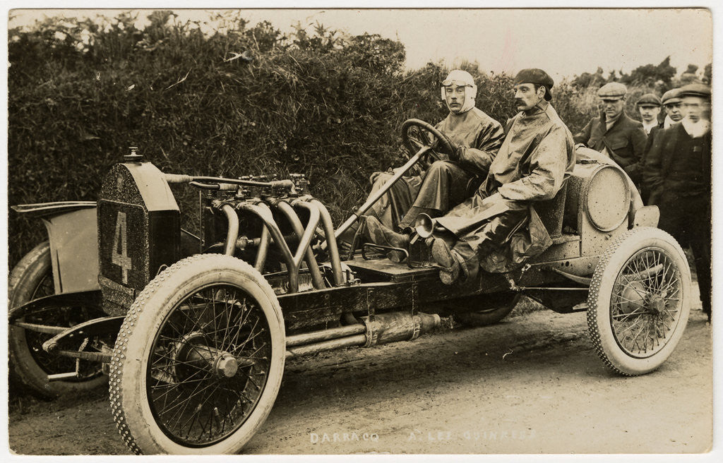 Detail of Algernon Lee Guinness in a Darracq, 1908 Tourist Trophy motorcar race by Anonymous