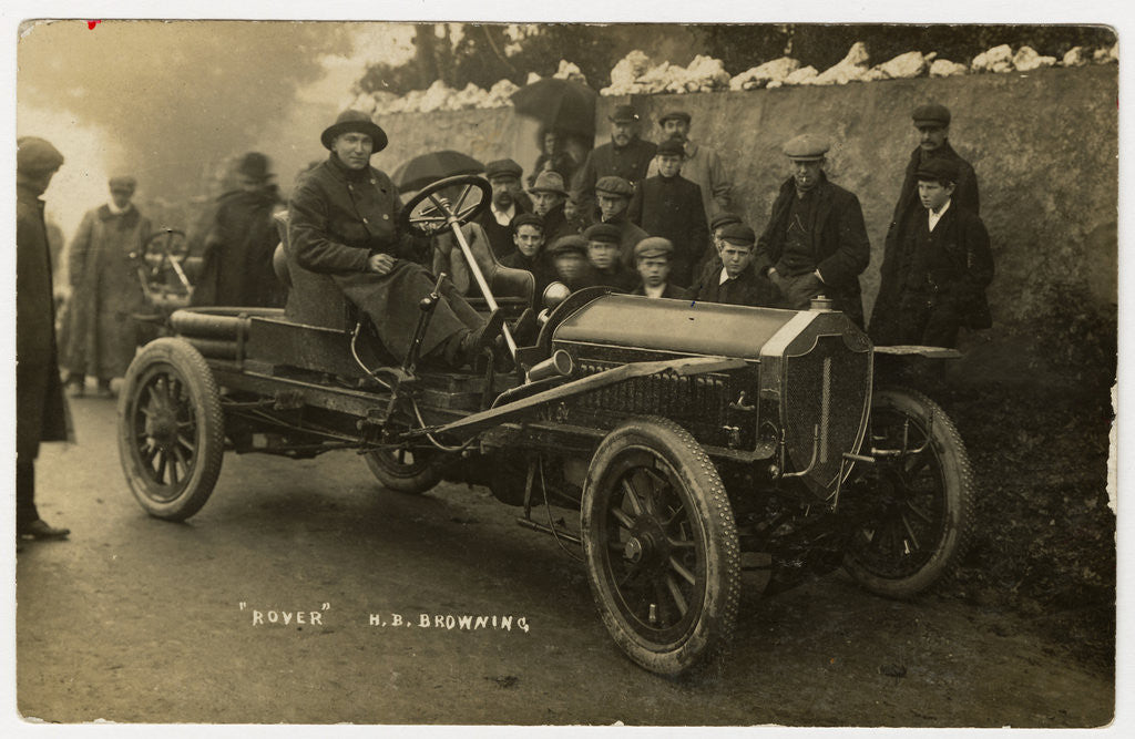 Detail of H.B. Browning in a Rover, 1908 Tourist Trophy motorcar race by Anonymous