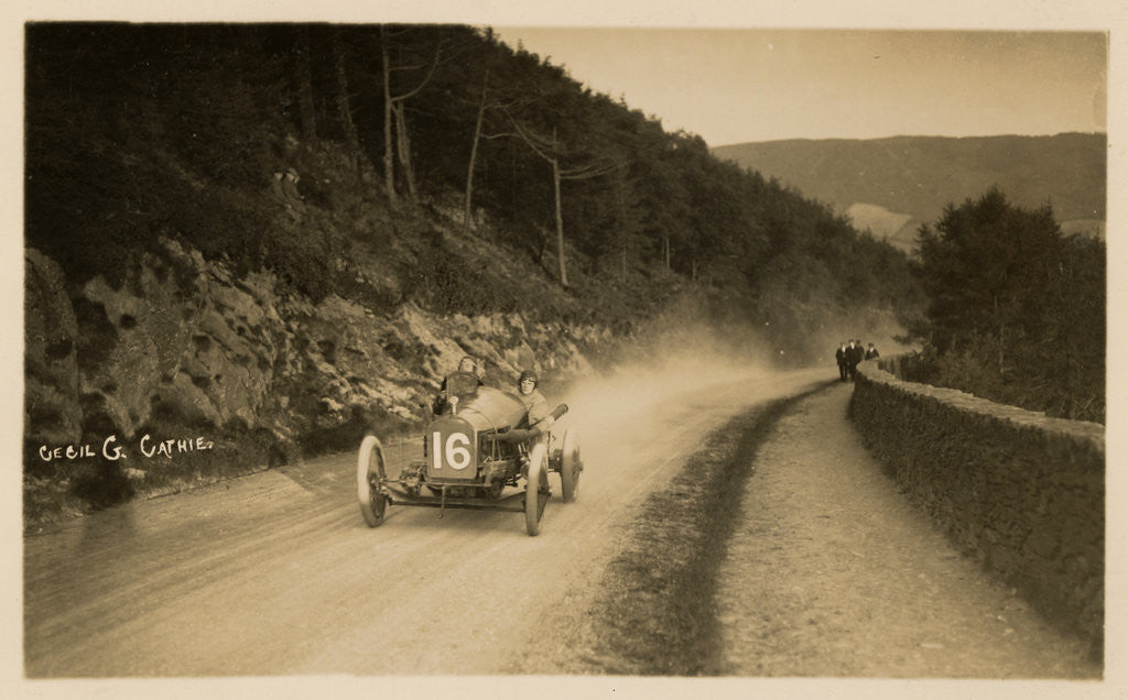 Detail of Cecil G. Cathie (owner) and Richard Crossman (driver), 1914 Tourist Trophy motorcar race by Anonymous