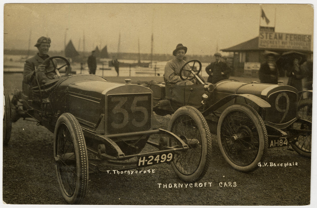 Detail of Thornycroft cars arriving at Douglas, 1908 Tourist Trophy motorcar race by Anonymous