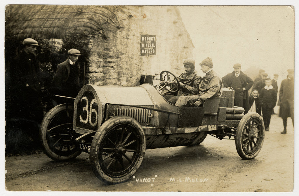 Detail of M.L. Molon in a Vinot, 1908 Tourist Trophy motorcar race by Anonymous