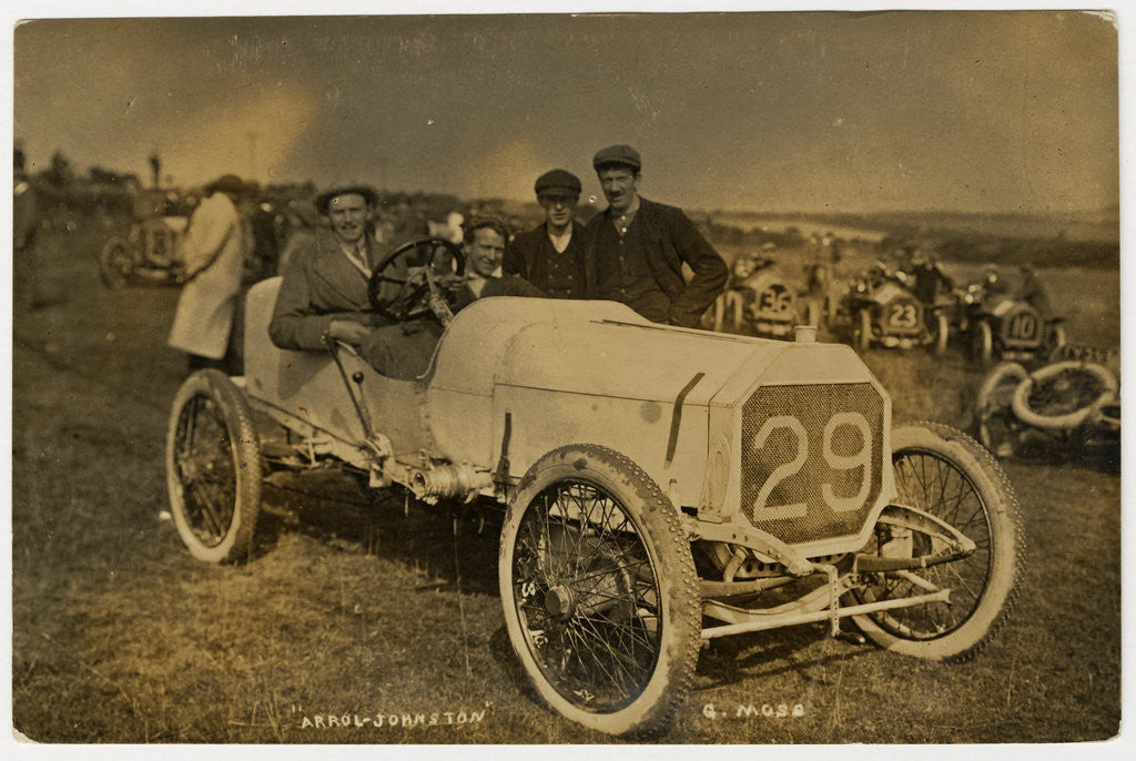 Detail of G. Moss in an Arrol-Johnston, 1908 Tourist Trophy motorcar race by Anonymous