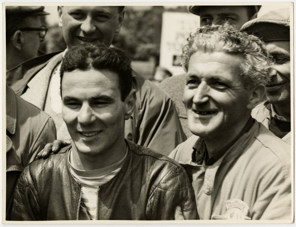 Detail of Carlo Ubbiali, winner of the 1956 Ultra Lightweight and Lightweight Race TT (Tourist Trophy) by T.M. Badger