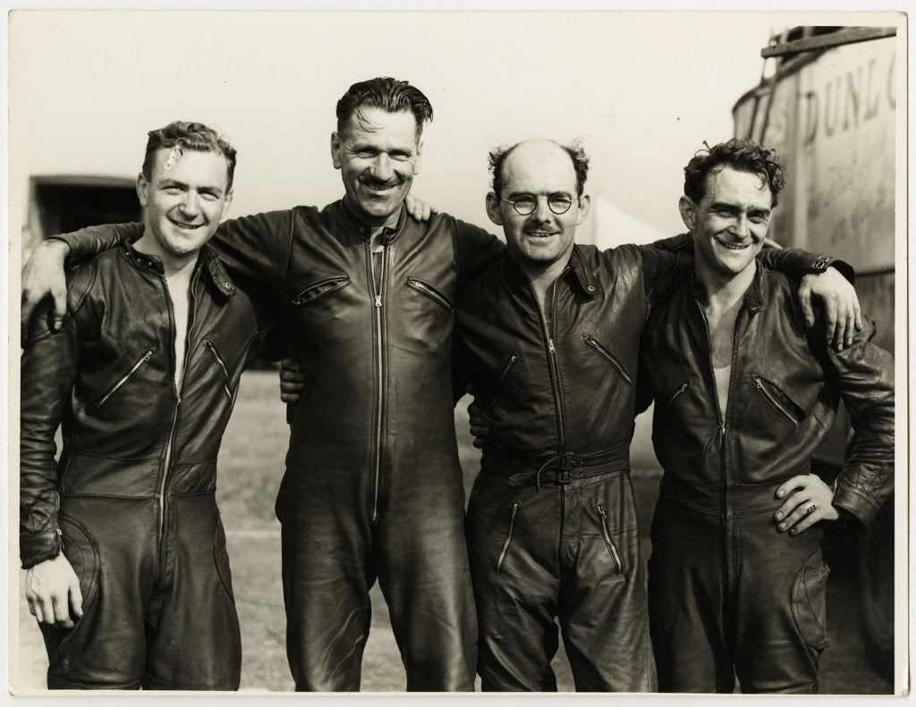 Detail of TT sidecar riders Cyril Smith and Eric Oliver with their passengers by T. M. Badger