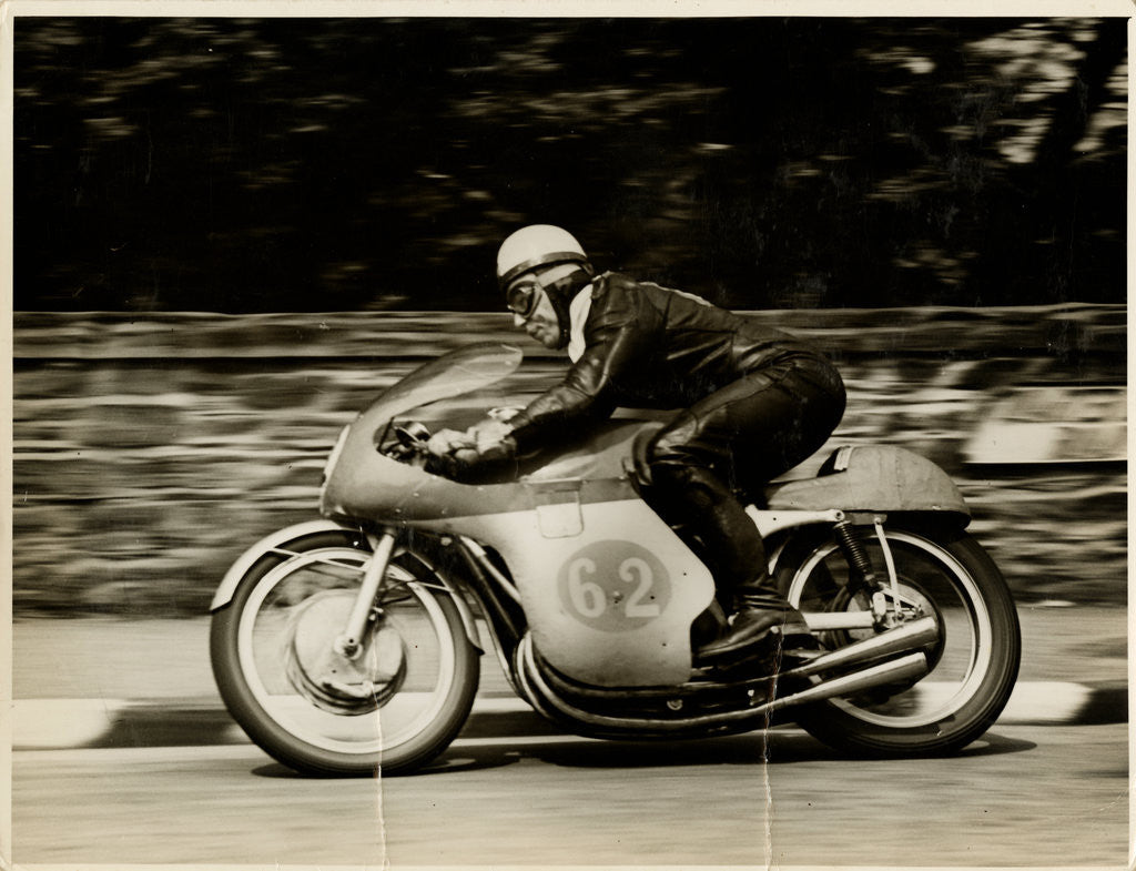 Detail of John Surtees, riding as number 62, 1958 Junior TT (Tourist Trophy) by T.M. Badger