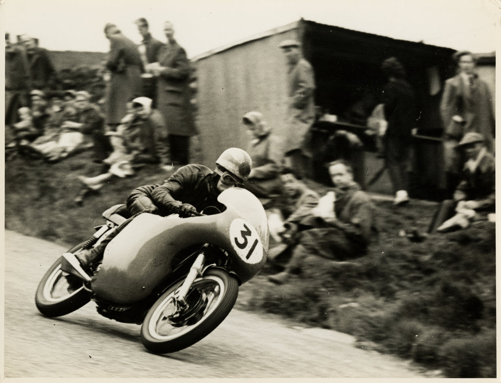 Detail of Dave Chadwick aboard Norton (number 31), 1958 Senior TT (Tourist Trophy) by T.M. Badger