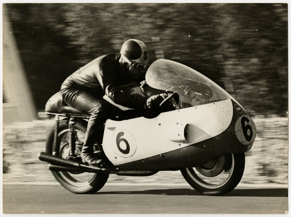 Detail of Liberati (?), TT (Tourist Trophy) rider riding as number 6 by T.M. Badger