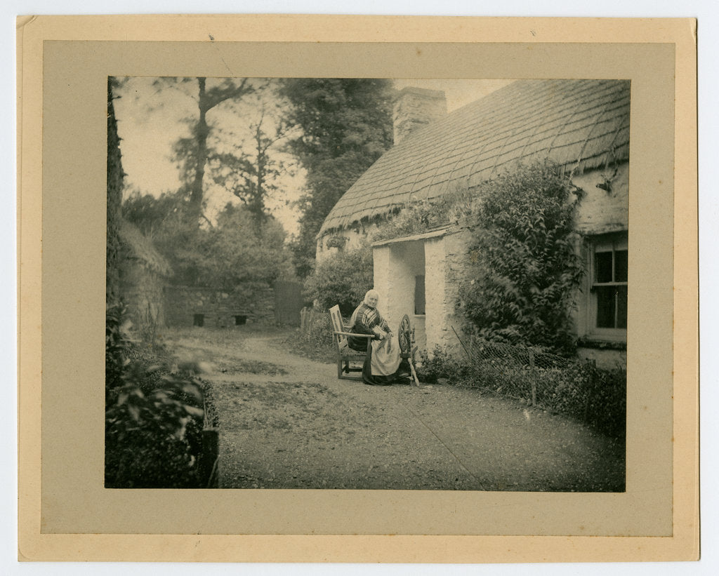 Detail of Margaret Lace (known as 'Mother Lace') spinning outside her cottage by George Bellett Cowen