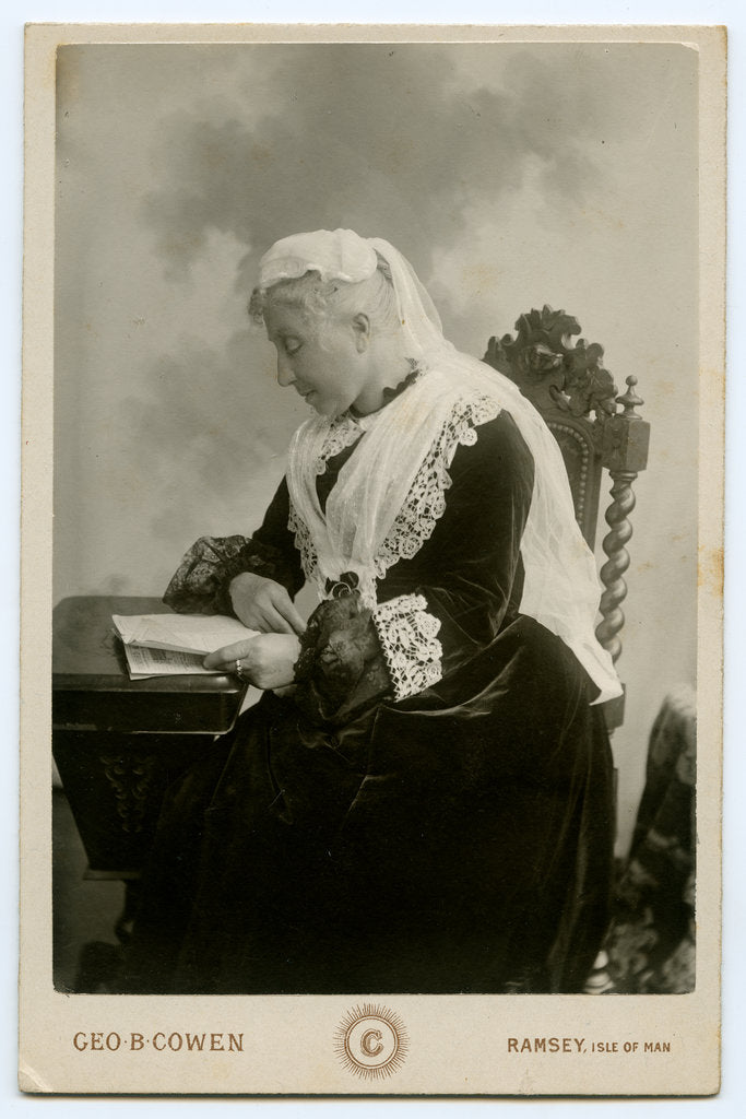 Detail of Mrs Eleanor Paton seated at a desk by George Bellett Cowen