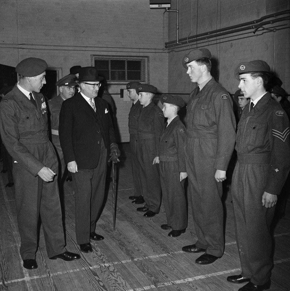Detail of Lieutenant Governor Sir Ronald Herbert Garvey's inspection of Cadets, Drill Hall, Douglas by Manx Press Pictures