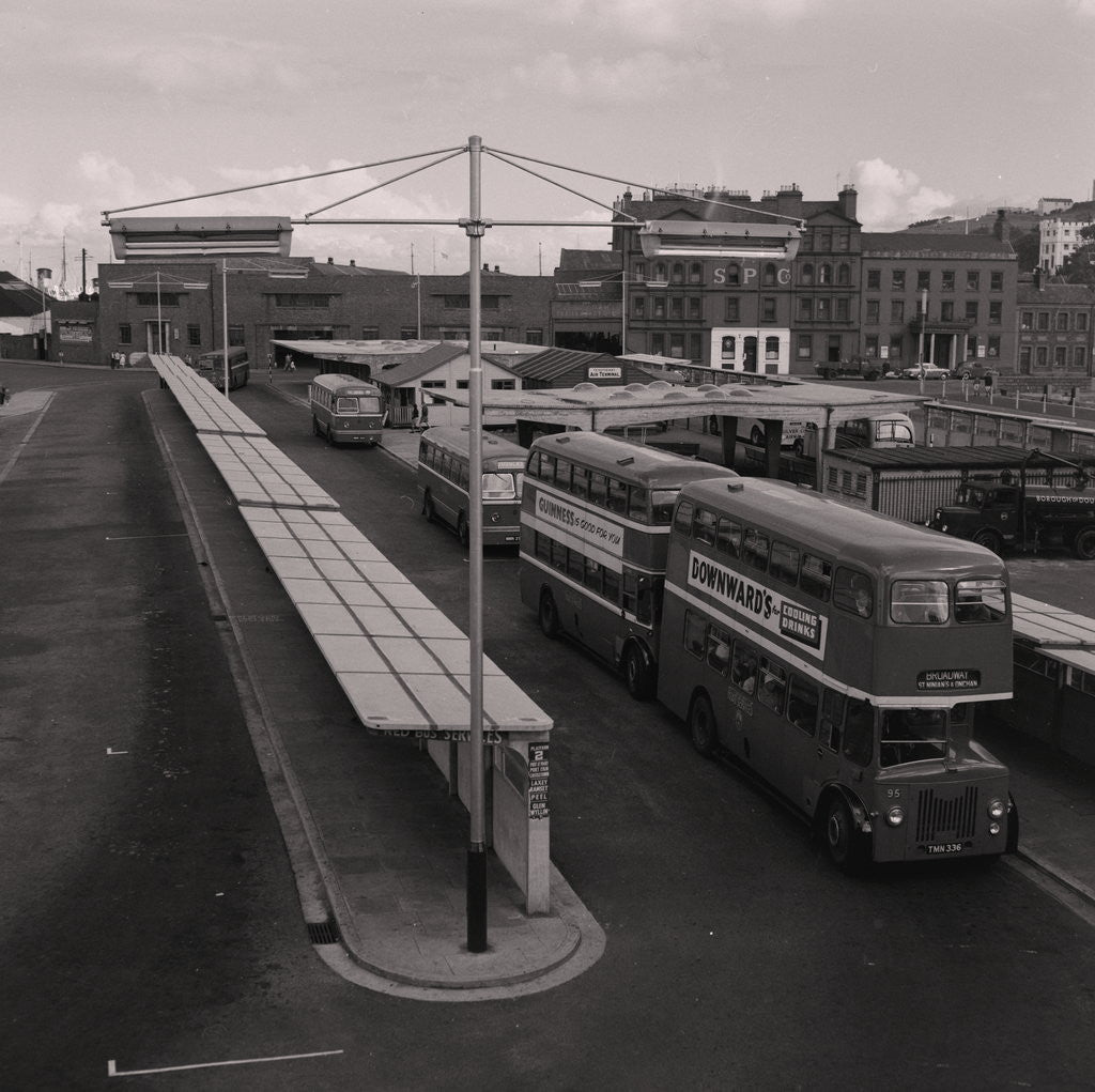 Detail of Double-decker buses and bus station, Douglas by Manx Press Pictures