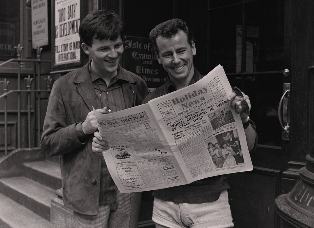 Detail of Robin Hall and Jimmy MacGreggor, reading Holiday News by Manx Press Pictures