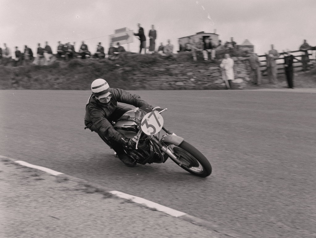 Detail of Motorcycle rider no.37 at the Sign Post, (possibly Manx Grand Prix) by Manx Press Pictures