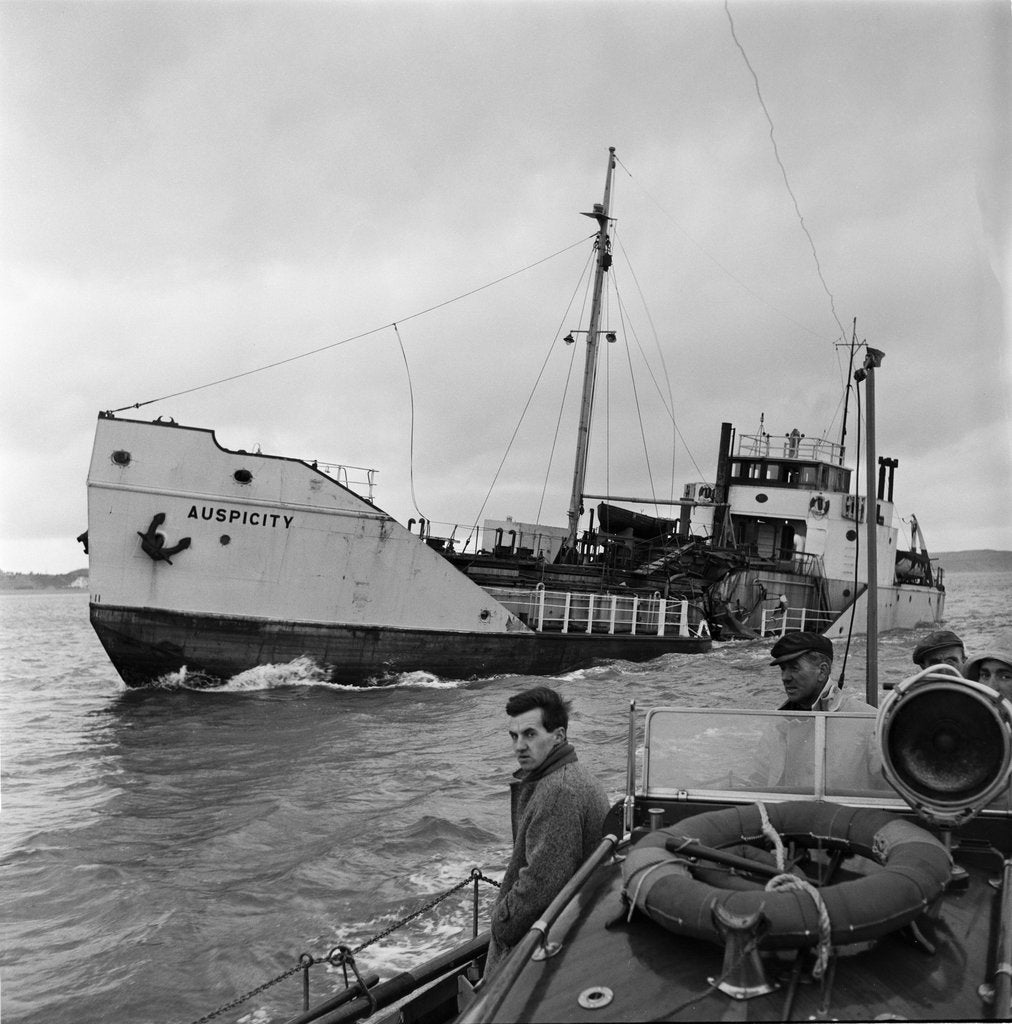 Detail of The ship 'Auspicity' holed off Ramsey by Manx Press Pictures