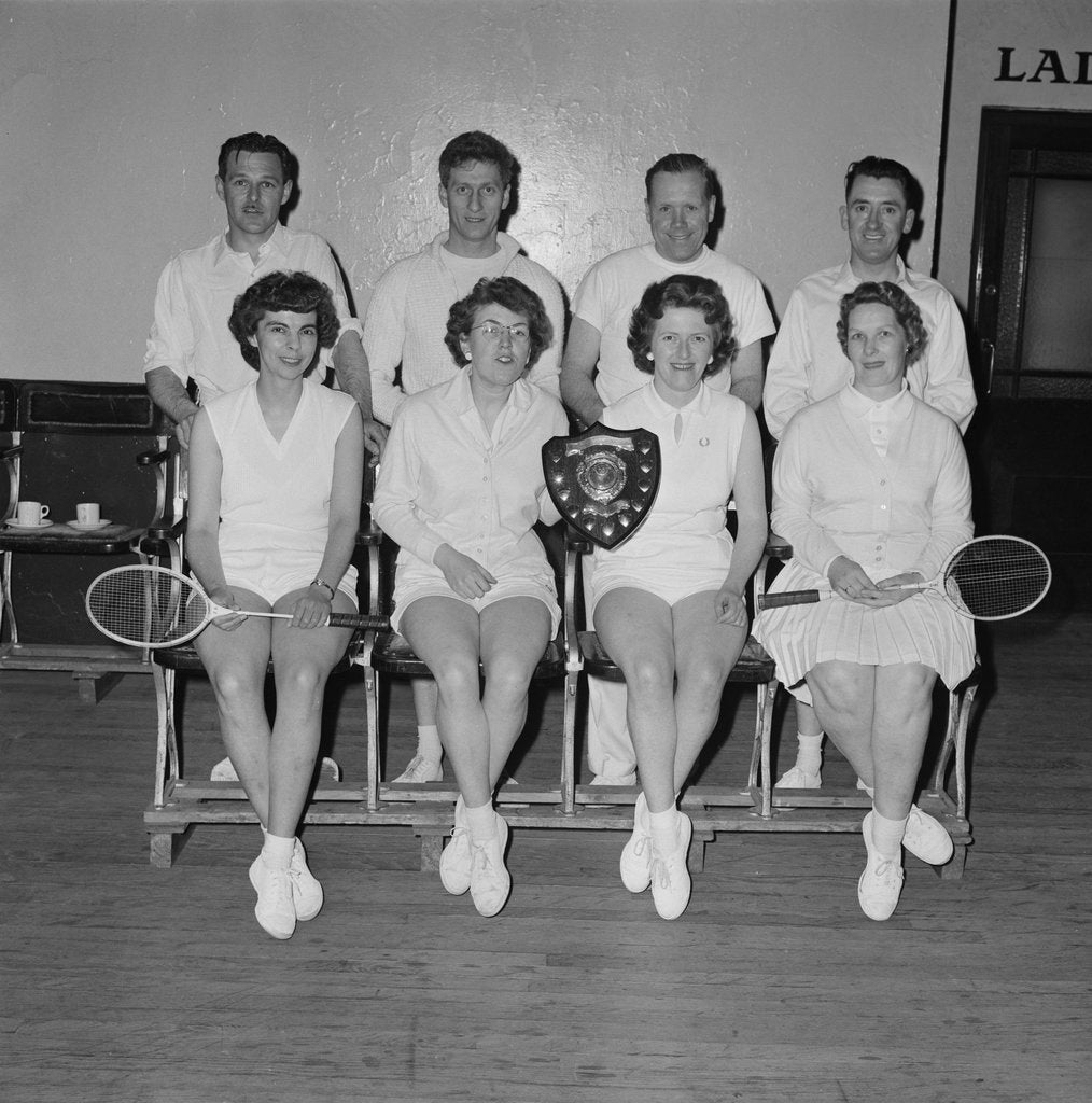 Detail of Men and women badminton teams at holiday camp, Isle of Man by Manx Press Pictures