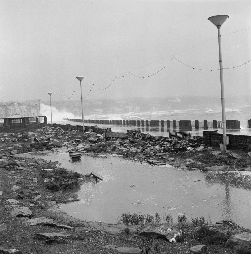 Detail of High tide and storm damage on Douglas Promenade by Manx Press Pictures