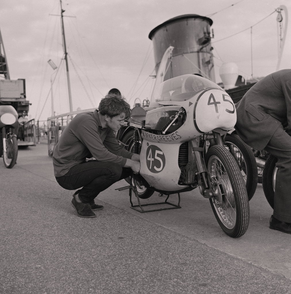 Detail of Manx Grand Prix bikes arrive by Manx Press Pictures