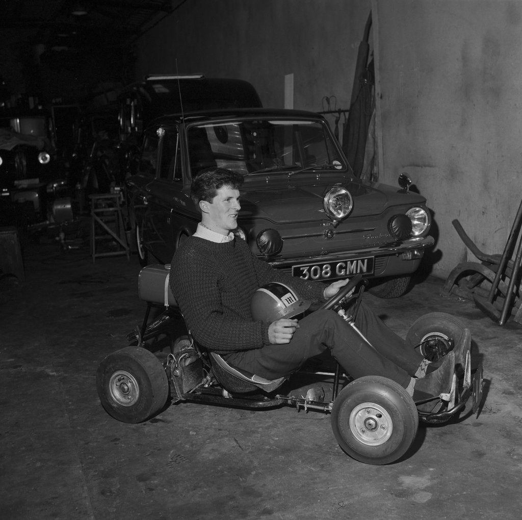 Detail of Mr Magee on go-kart, Isle of Man by Manx Press Pictures