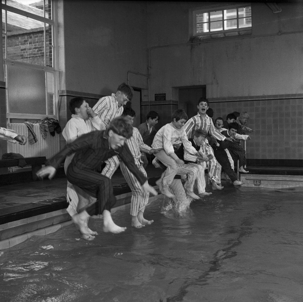 Detail of Children at Ballakermeen swimming baths by Manx Press Pictures