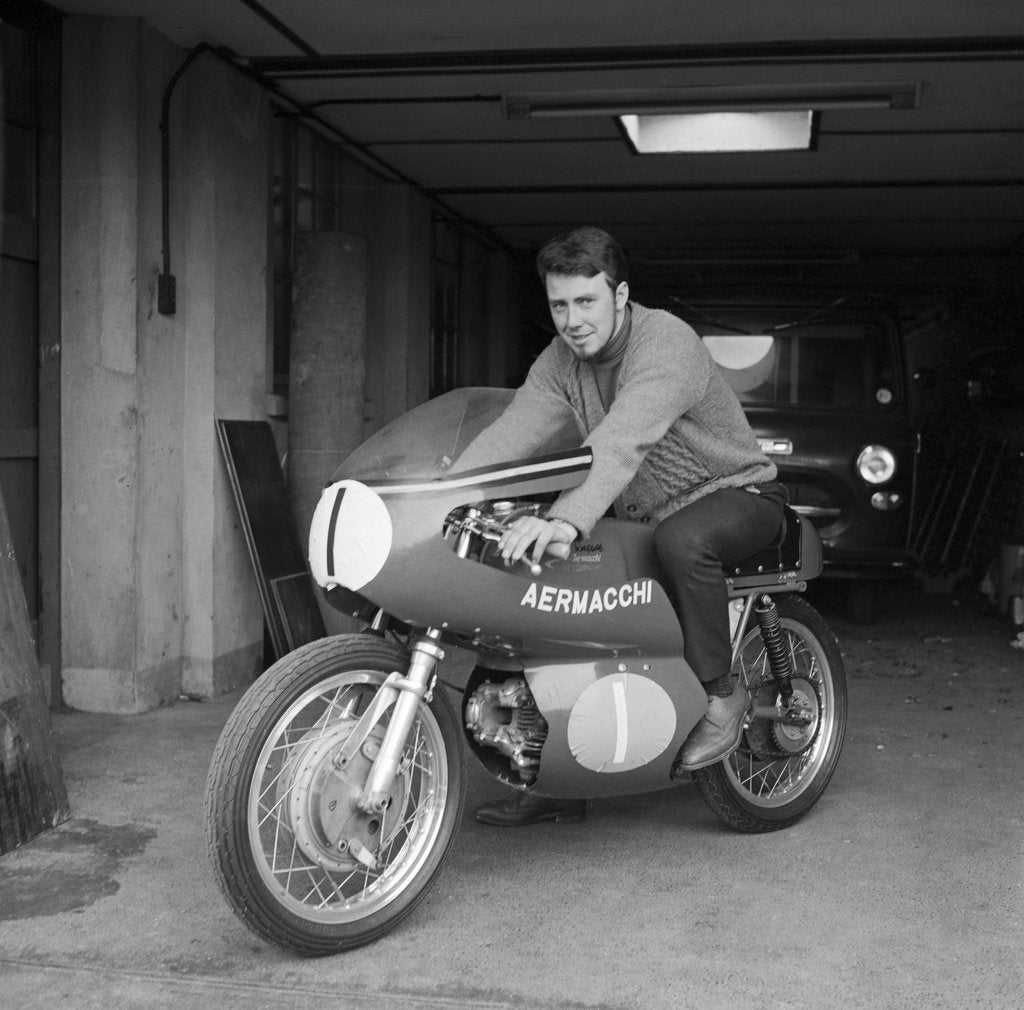 Detail of Danny Shimmin on Aermacchi motor cycle, Isle of Man by Manx Press Pictures