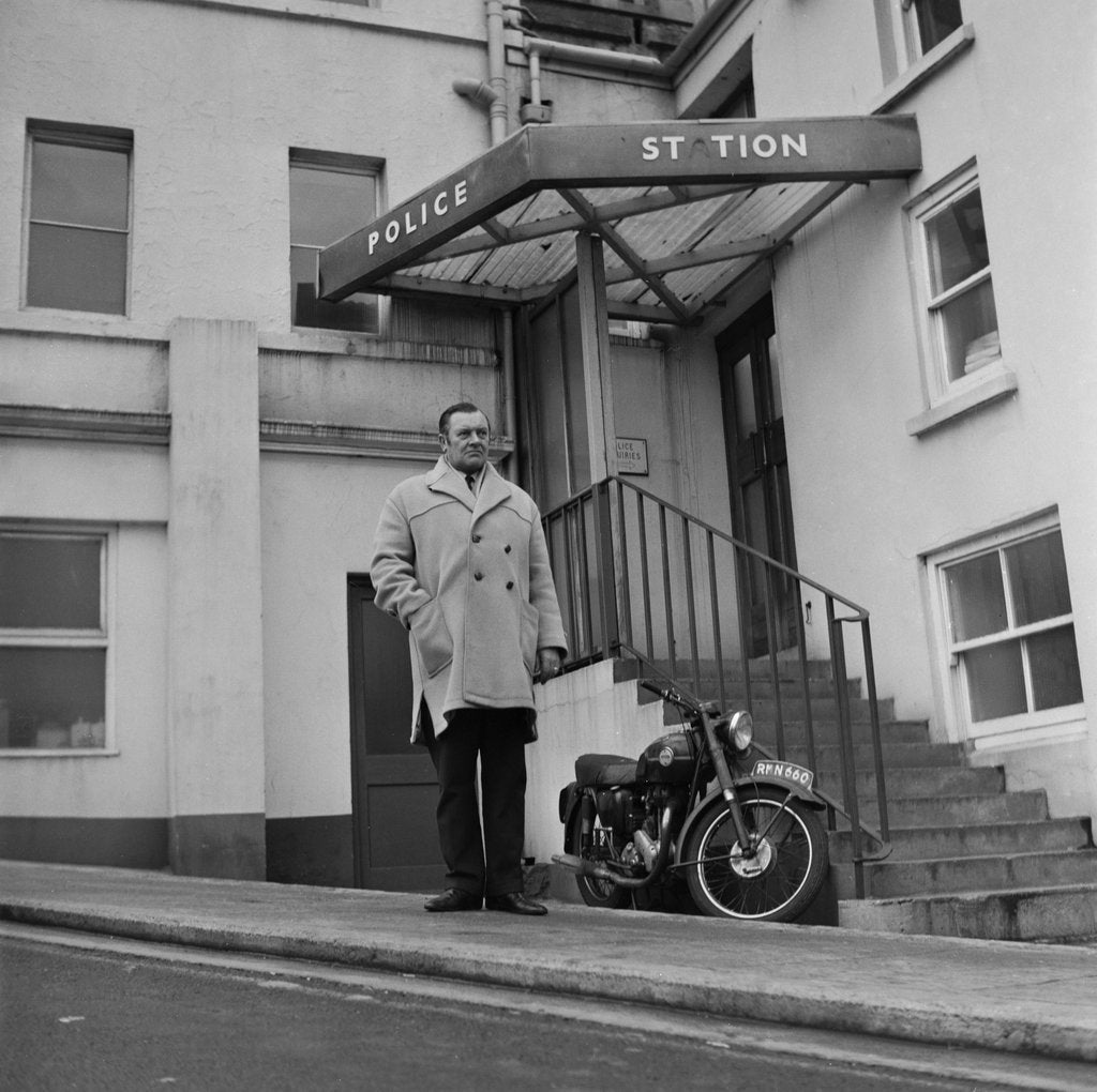 Detail of Bill Quayle outside police station, Isle of Man by Manx Press Pictures