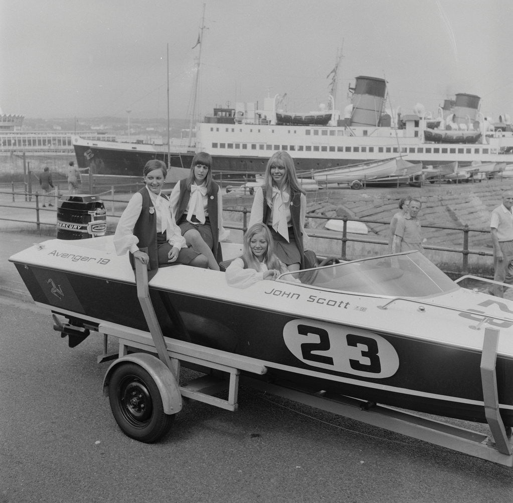 Detail of Rothmans' Girls on powerboat by Manx Press Pictures