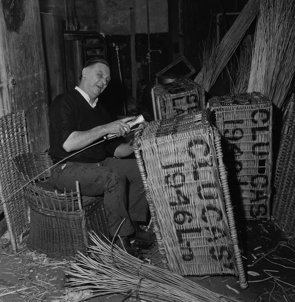 Detail of Blind basket weaver at Clucas' by Manx Press Pictures
