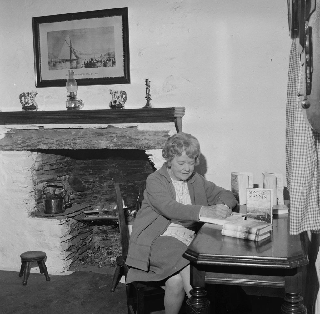 Detail of Mona Douglas book-signing in Molly Carrooin's Cottage, Onchan by Manx Press Pictures