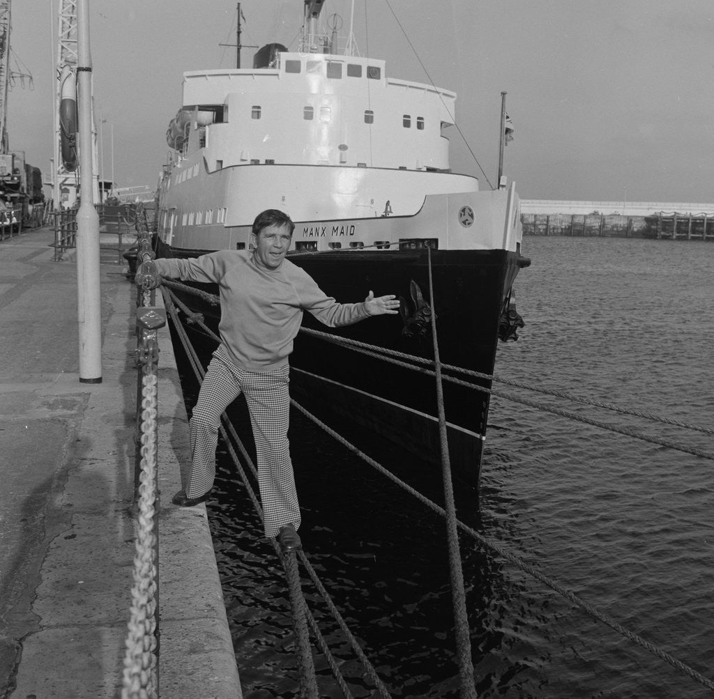 Detail of Norman Wisdom next to the Manx Maid, Douglas Pier by Manx Press Pictures