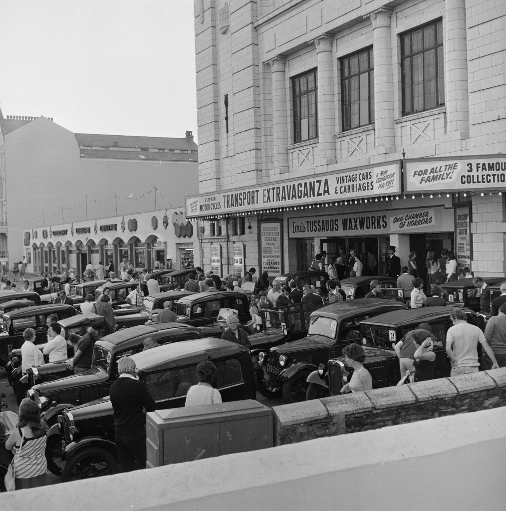 Detail of Austin Seven motorcars outside the Crescent cinema by Manx Press Pictures