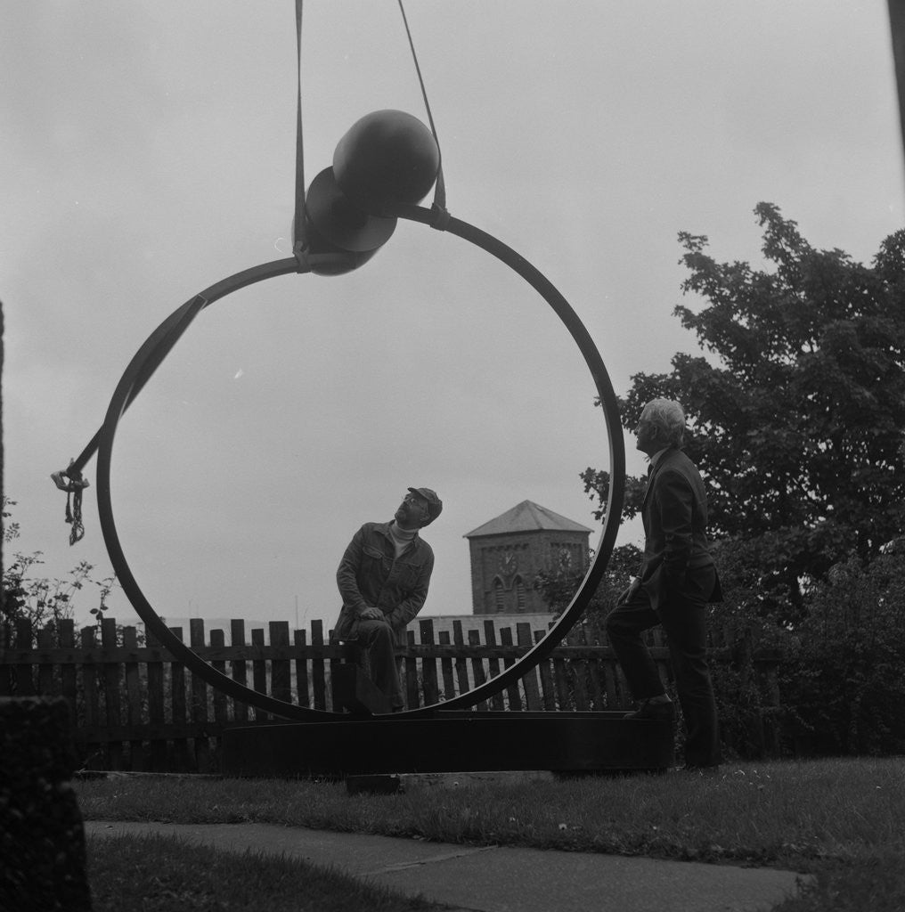 Detail of Installation of 'The Watcher' sculpture outside the Manx Museum by Manx Press Pictures