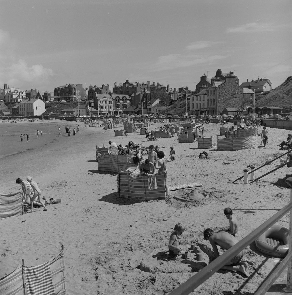 Detail of Holidaymakers on Port Erin beach by Manx Press Pictures
