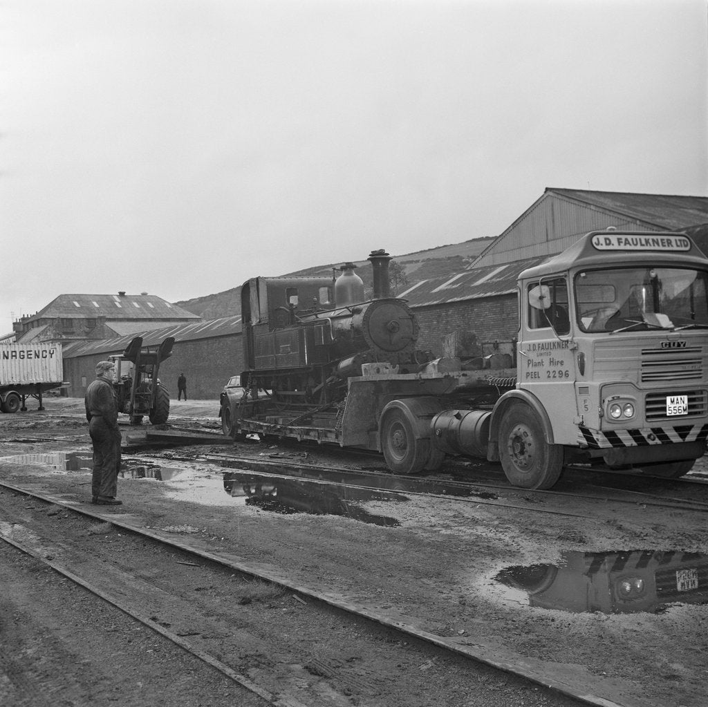 Detail of Railway engine on low loader, Isle of Man by Manx Press Pictures