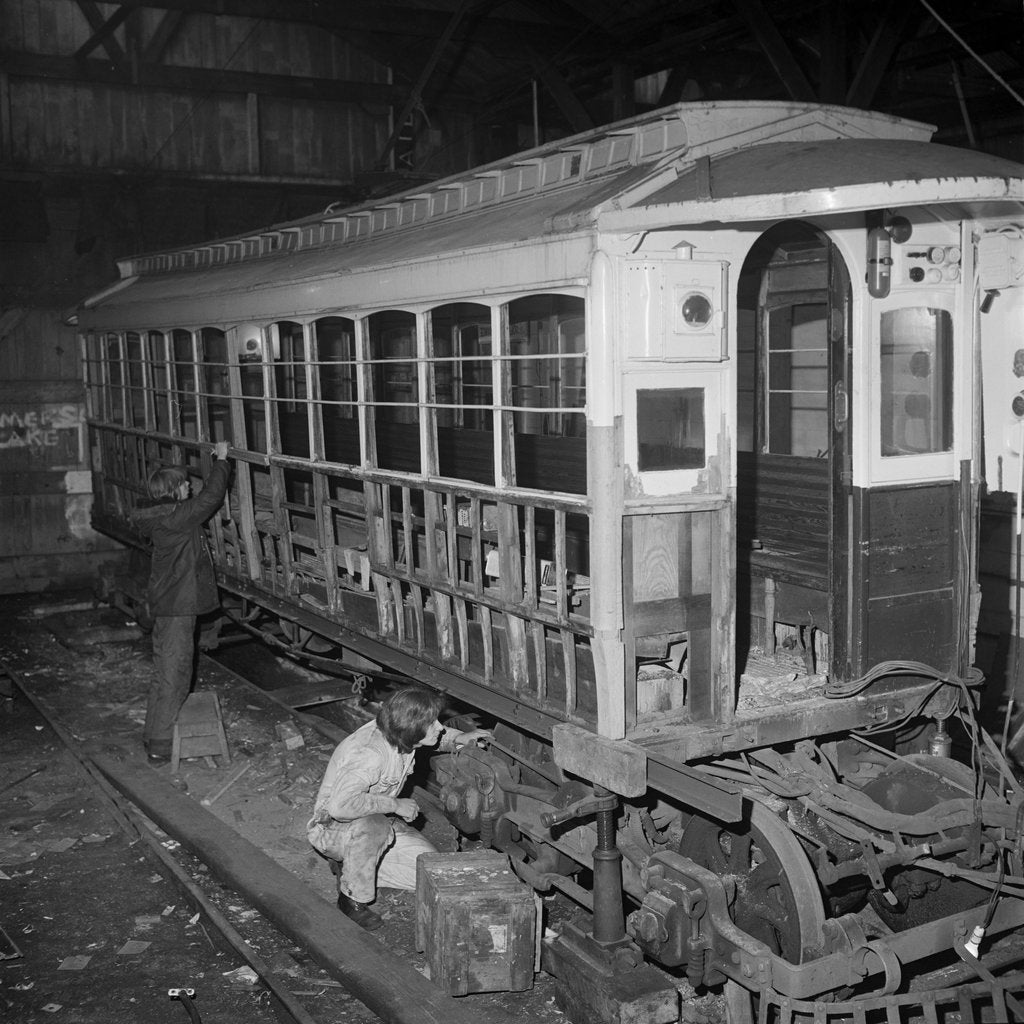 Detail of Manx Electric Railway car being rebuilt by Manx Press Pictures