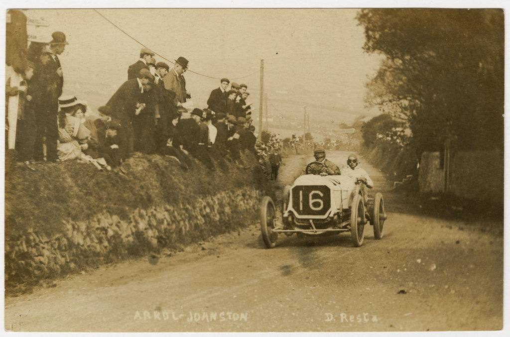 D. Resta in an Arrol-Johnston, 1908 Tourist Trophy motorcar race by Anonymous