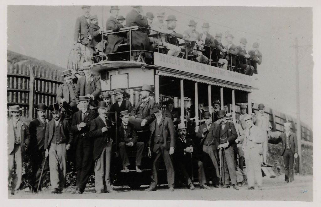 Detail of Douglas Southern Electric Railway director special poses near Little Ness car shed by Anonymous