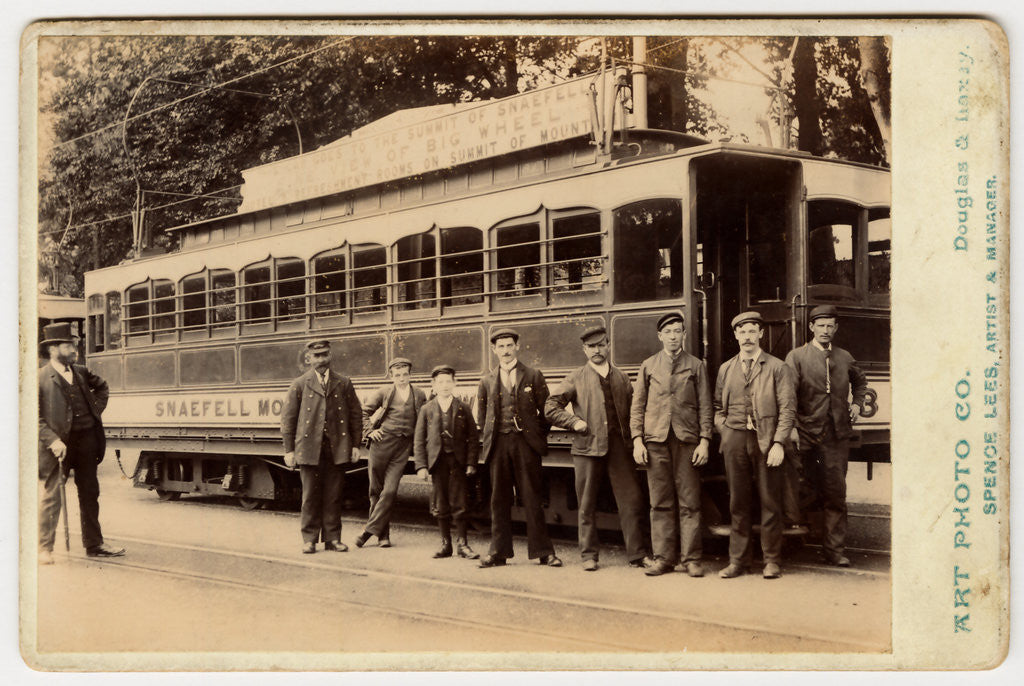 Detail of John Mylroie with Railway men at Laxey Station by Spence Lees