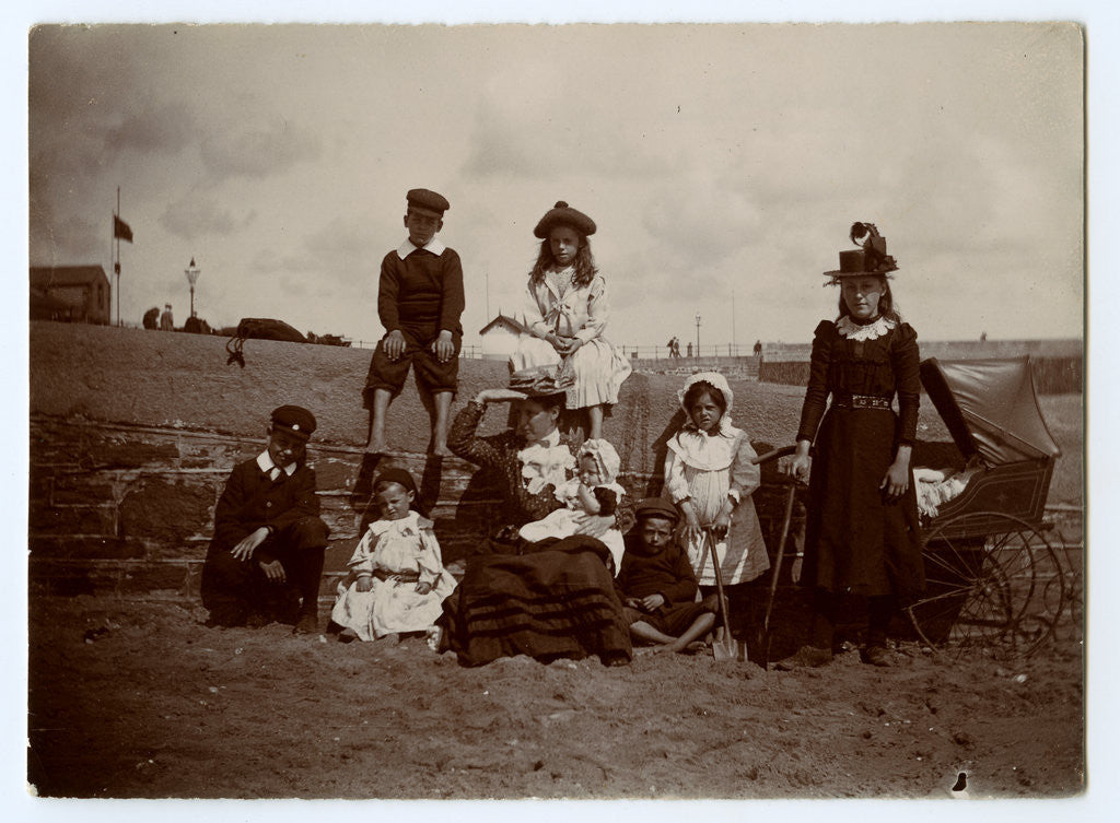 Detail of Mother and family group on Ramsey beach by Thomas Horsfell Midwood