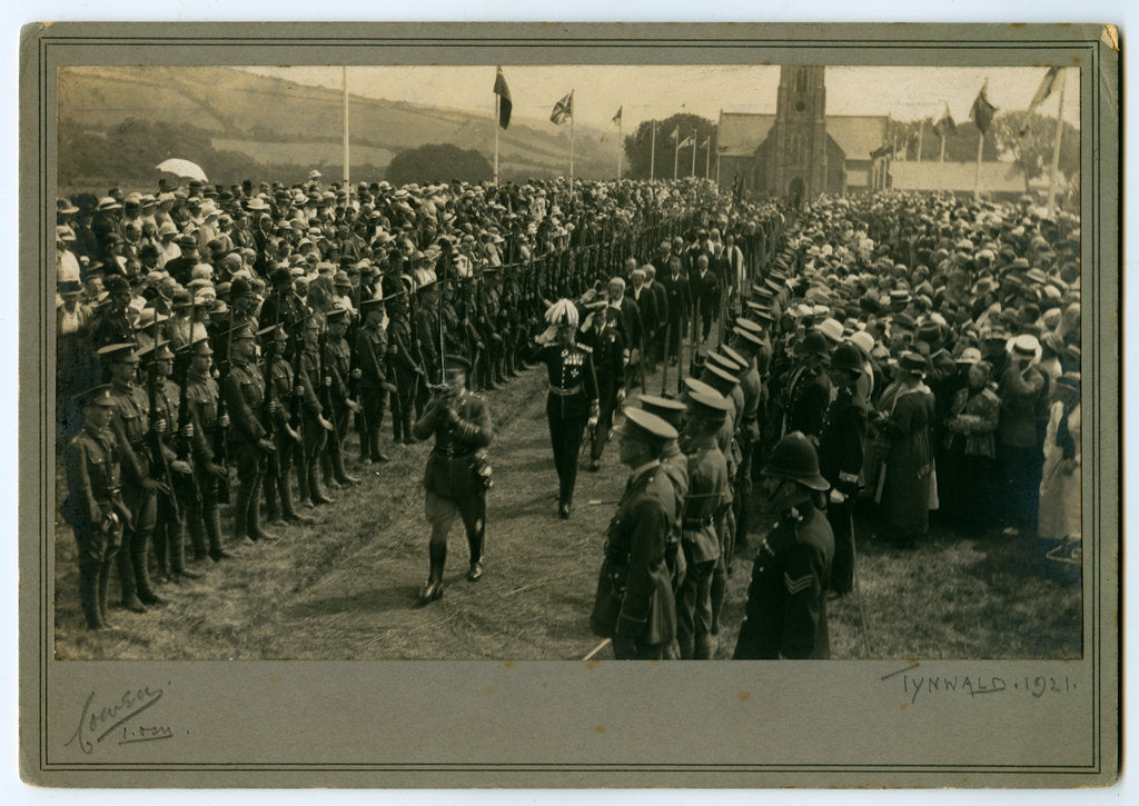 Detail of Tynwald ceremony showing Lieutnant Governor Major General Sir William Fry behind the Sword of State by George Bellett Cowen