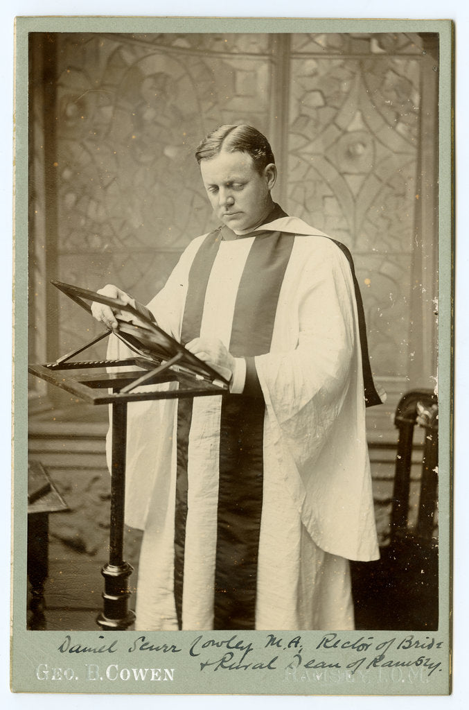 Detail of Daniel Scott Cowley MA, Rector of Bride and Rural Dean of Ramsey by George Bellett Cowen