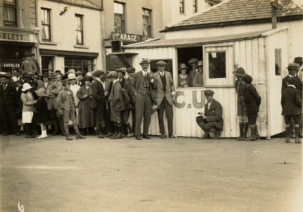 Detail of Group of officials and spectators in Parliament Square, Ramsey, 1929 (?), TT (Tourist Trophy), Isle of Man by Midwood