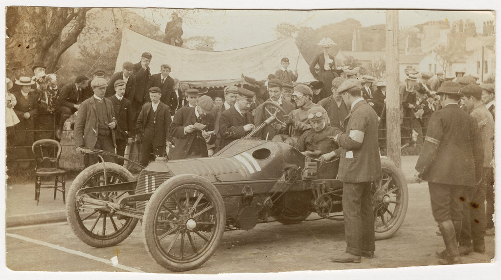 Detail of Hon. Charles Rolls in his Wolseley motorcar at Ramsey Control, Queens Pier Road, Ramsey, 1905 Gordon Bennett Trials by Anonymous