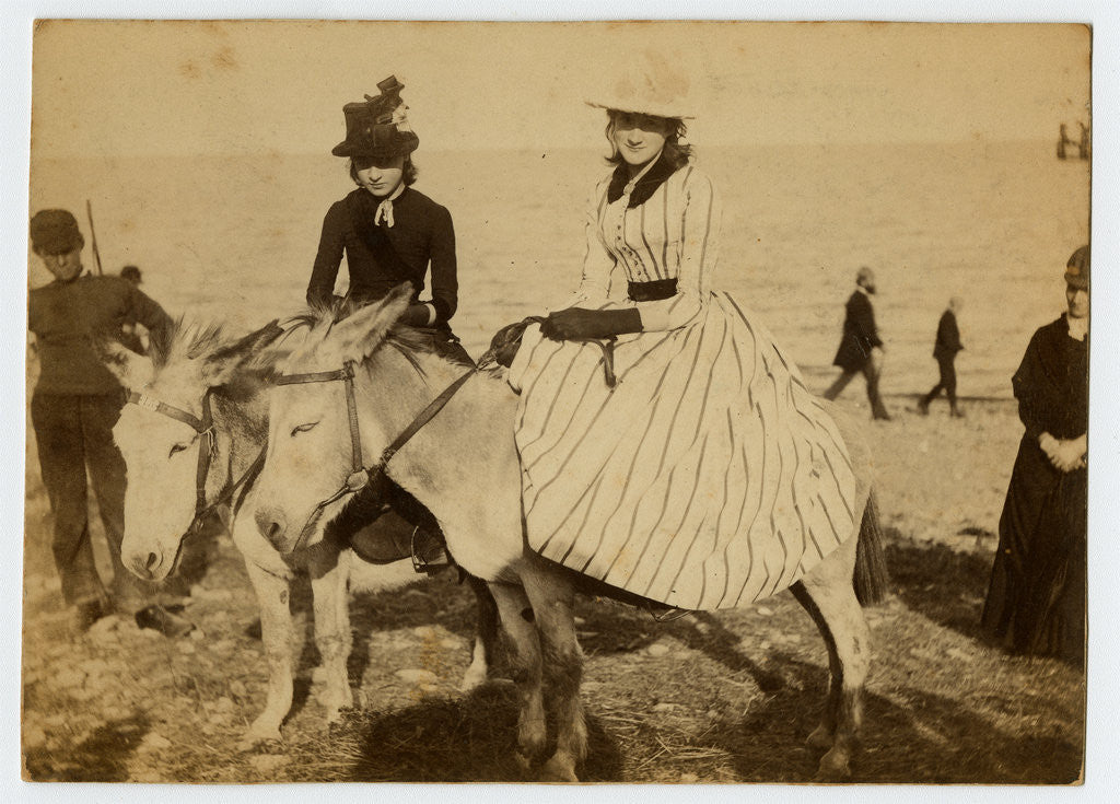 Detail of Two women on donkeys, Douglas beach by Anonymous