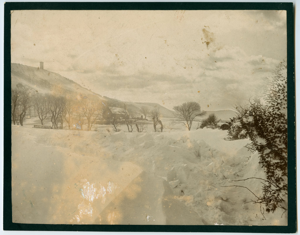 Detail of Snow covered scene with Ballure Church in the background by George Bellett Cowen