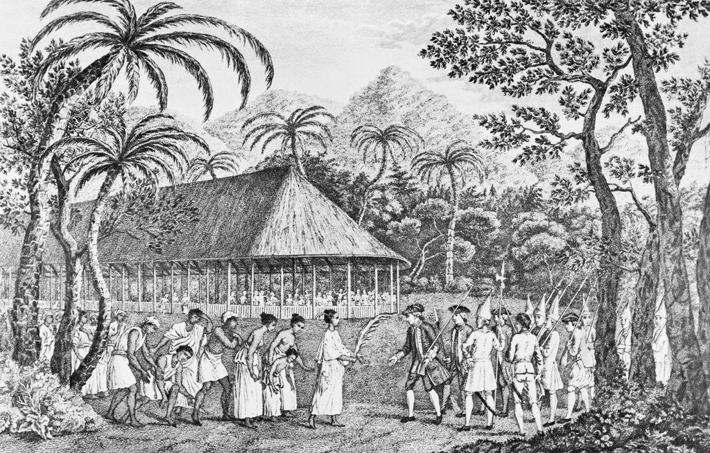 Detail of Tahititians Welcoming Englishmen by Anonymous