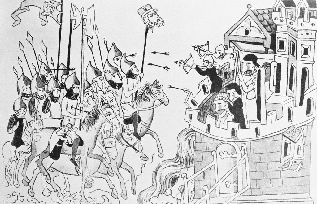 Detail of 14th-Century Miniature Painting of Mongols at Gates of Liegnitz in 1241 by Anonymous