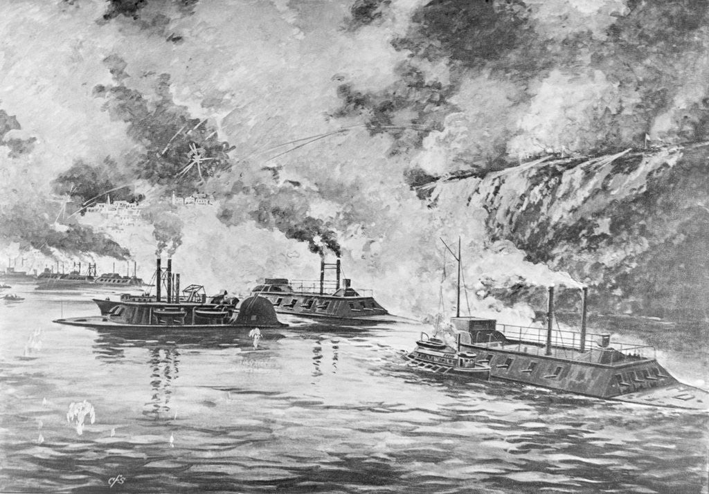 Detail of 19th-Century Print Showing Rear Admiral Porter's Flotilla Arriving at Vicksburg by Corbis