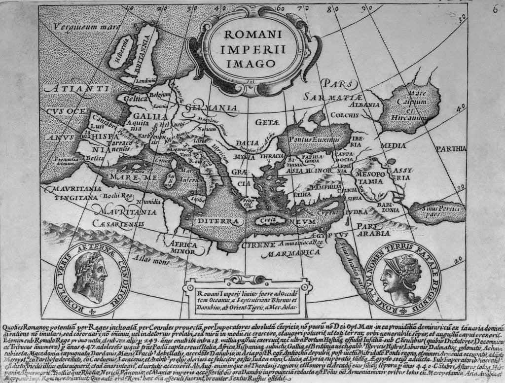 Detail of Map of The Roman Empire from 18th Century Engraving by Anonymous
