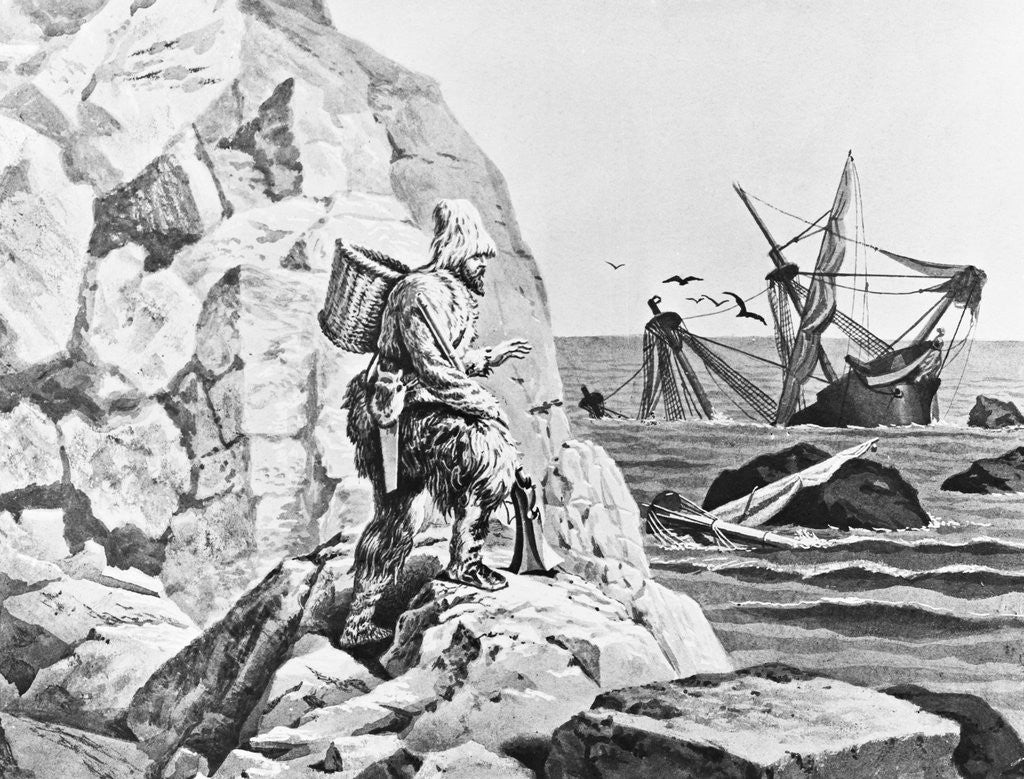 Detail of Robinson Crusoe Viewing His Wreck Print by Corbis