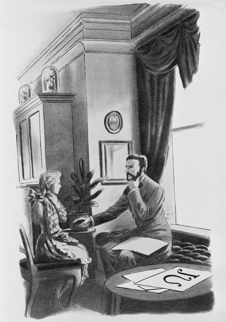 Detail of Lithograph of Alexander Graham Bell Teaching Deaf Student by Anonymous